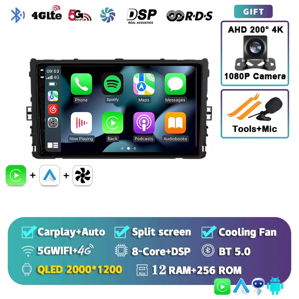 Android 16 Car Radio GPS Navigation QLED Carplay Auto Multimedia Stereo Player For Volkswagen VW Polo Plus Jetta MK7 T6 Passat