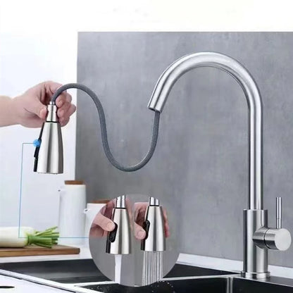 Stainless Steel Kitchen Faucet Single Hole Pull Out Spray 360° Swivel Sink Faucet High Arc Modern Design