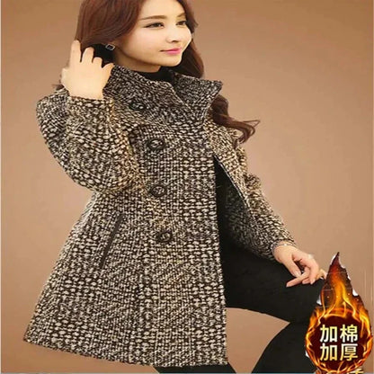 2025 Autumn/Winter New Stand collar Woolen Jacket Women's Fashion Slim Long sleeved Coat Double breasted Female Casual Overcoat