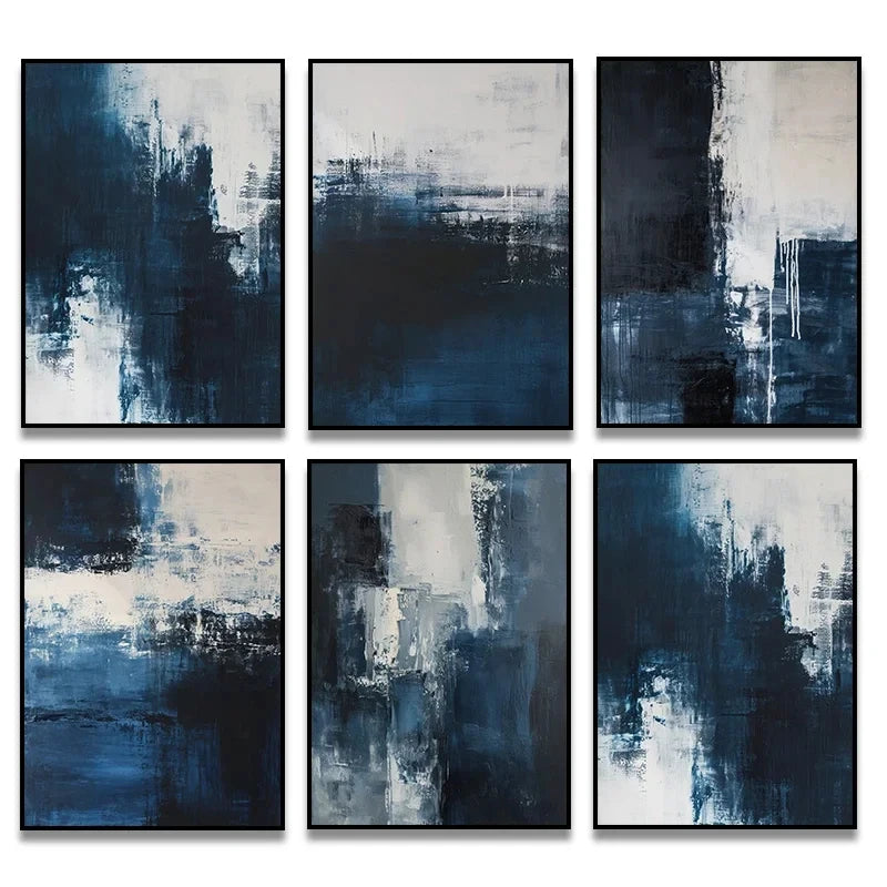 Deep Blue Modern Abstract Poster Print Canvas Art Pictures Home for Living Room and Bedroom Room Wall Decor Frameless Painting