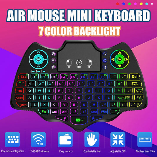 MRSVI V18 Mini Wireless Keyboard 2.4G BT Touch 7 Color Backlit French Spanish Russian Air Mouse Keyboard Gift for Android TV Box