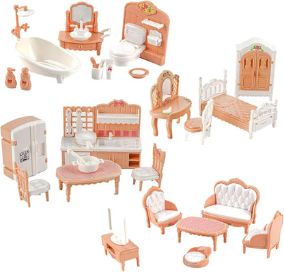 Dollhouse Furniture Set Accessories Doll House Mini Furniture Pretend Play Bedroom Living Room Bathroom Kitchen Kids Birthday