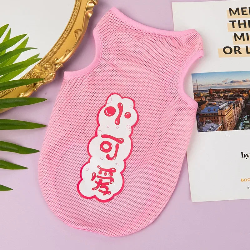Fashion Summer Mesh Dog Cat Clothes Breathable Thin Puppy Kitten Vest Cute Cartoon Print Pet Clothing for Small Medium Dogs