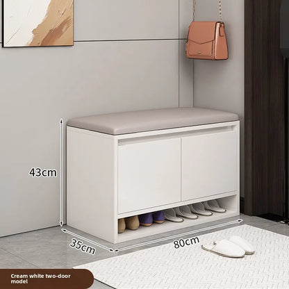Shoe Storage Bench with Cushion Seat Entryway Shoe Cabinet Organizer Hallway Shoe Rack Bedroom Storage Stool 2/3/4 Door