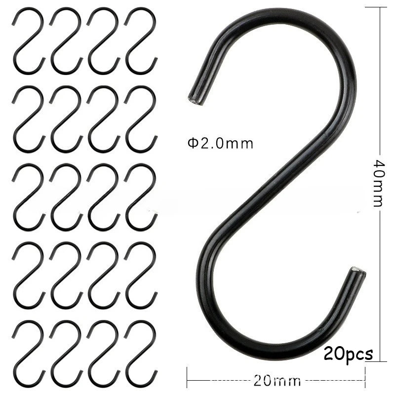 60/20pcs Heavy-Duty Stainless Steel S-Hooks - For Kitchen, Garden, Wardrobe & Plant Organization - Utility Hooks, Party