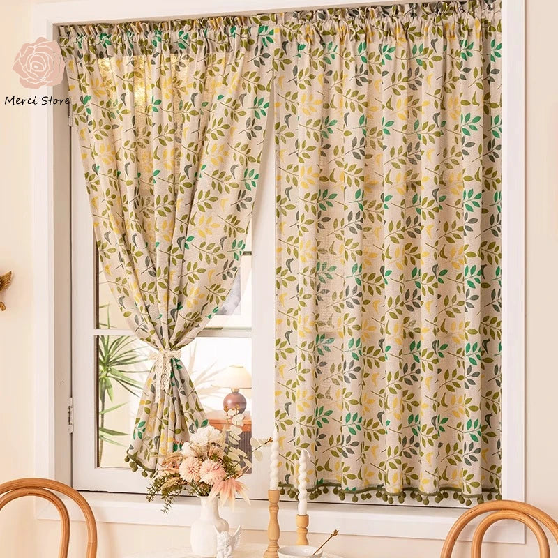 Curtains for Living Room Nordic Short Half No Punch Pastoral Fresh Cotton Linen Blackout Thermal Insulated Custom
