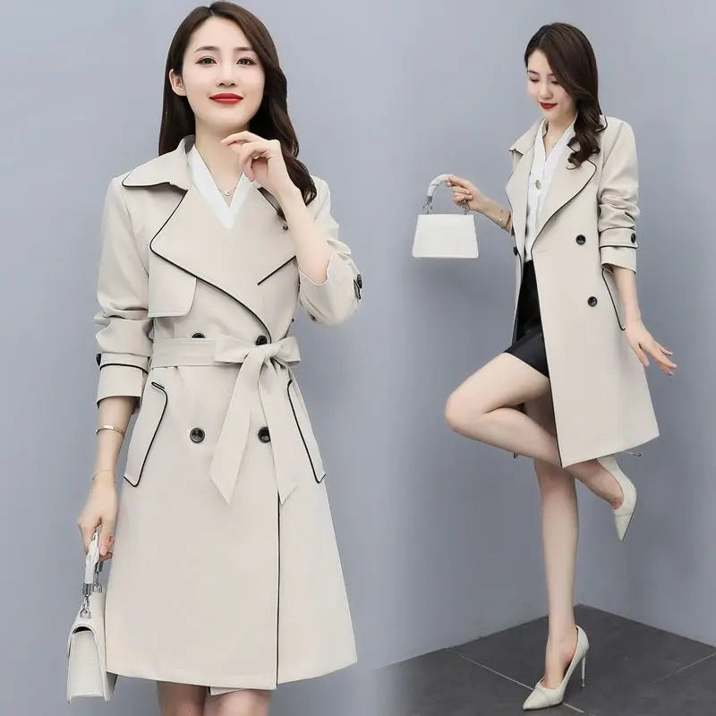 Trench Coat Women's Spring  Autumn New Loose Lace-up Mid-length Top