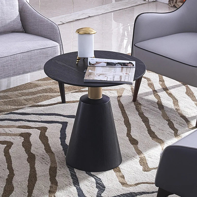 Modern Black Coffee Tea Table Solid Wood Round Sofa Side Table for Office Hotel Reception Furniture