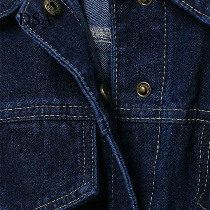 EDSA Women Vintage Denim Jacket Coat with Sashes Flap Pockets Long Sleeves Turn-down Collar for Female High Street Outerwear