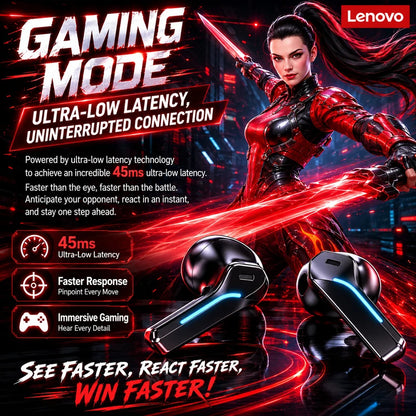 Lenovo Wireless Gaming Earbuds Ultra-Low Latency Sports ANC RGB Lighting HD Call Ergonomic Design Long Battery Life Earphones