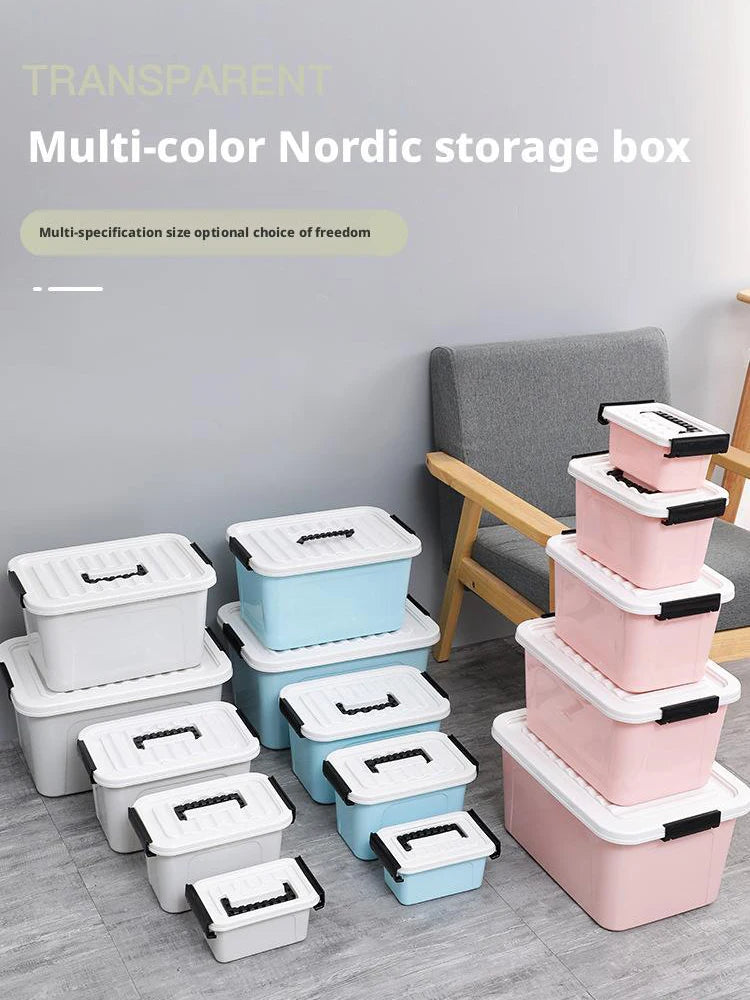 Plastic Storage Box with Cover Clothing Toy Organizer Baskets Multi-Purpose Colorful Stackable Containers Storage Bins Baskets