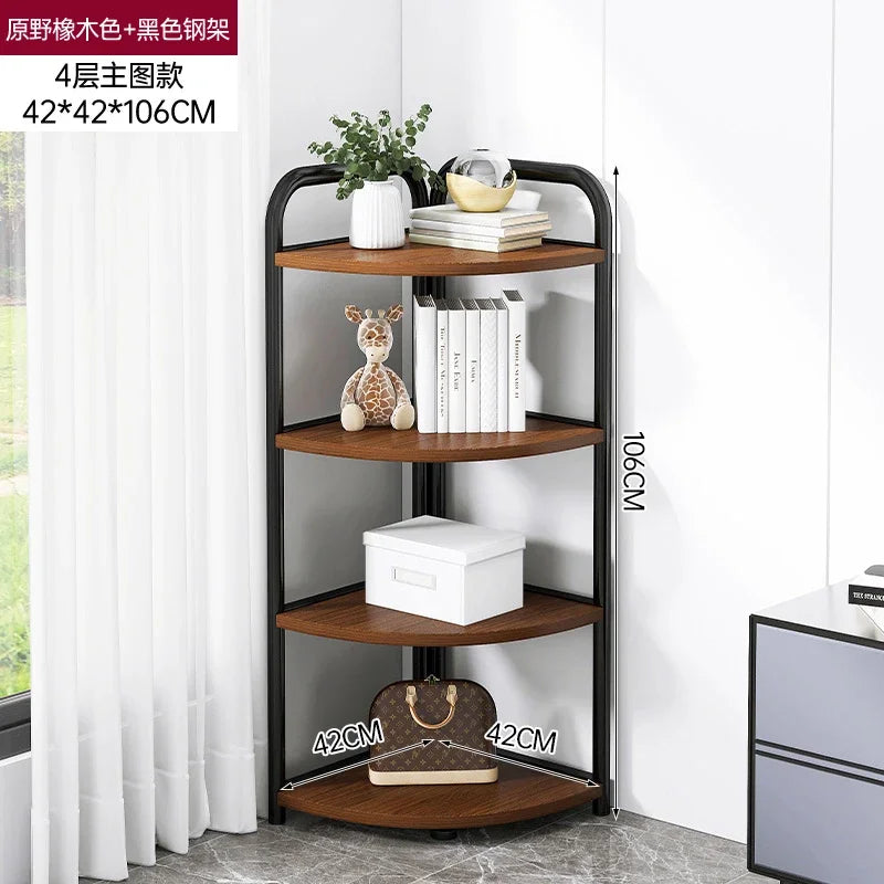 Triangular Multi-Layer Shelf, Corner Cabinet Design, Floor-to-Ceiling Storage, Living Room/Bedroom Bookshelf, Space-saving Layer