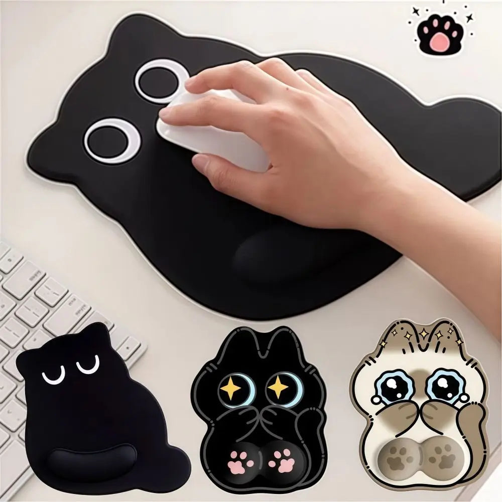 Big-eyed Cat Mouse Pad Soft Comfortable Wrist Rest Typing Pad Non-Slip Dirt-resistant Ergonomic Mouse Pad For Computer Office
