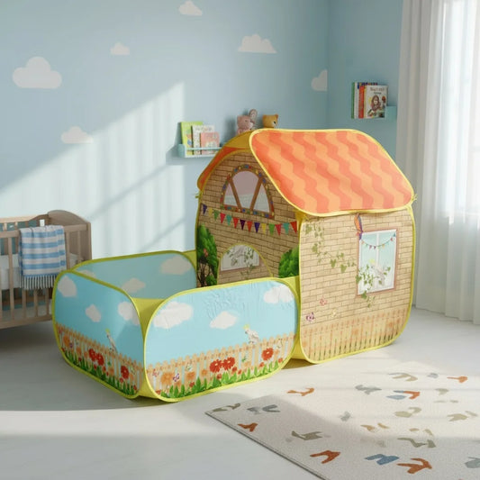 【Outdoor Entertainment】Children's Garden Villa Play Tent - with Ocean Ball Pool, Large Pop-Up Toy Fence, Fun Playhouse for Kids, Durable Polyester and Steel Frame, Excellent Outdoor Party Tent and Beach Toy, Great Holiday