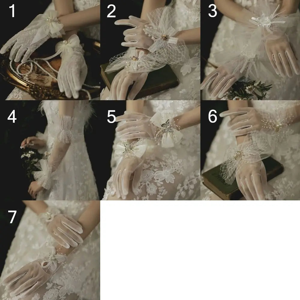 Short Women's Etiquette Dress Gloves Retro Summer Thin Lace Gloves Tea Party Gloves for Wedding Dinner Party