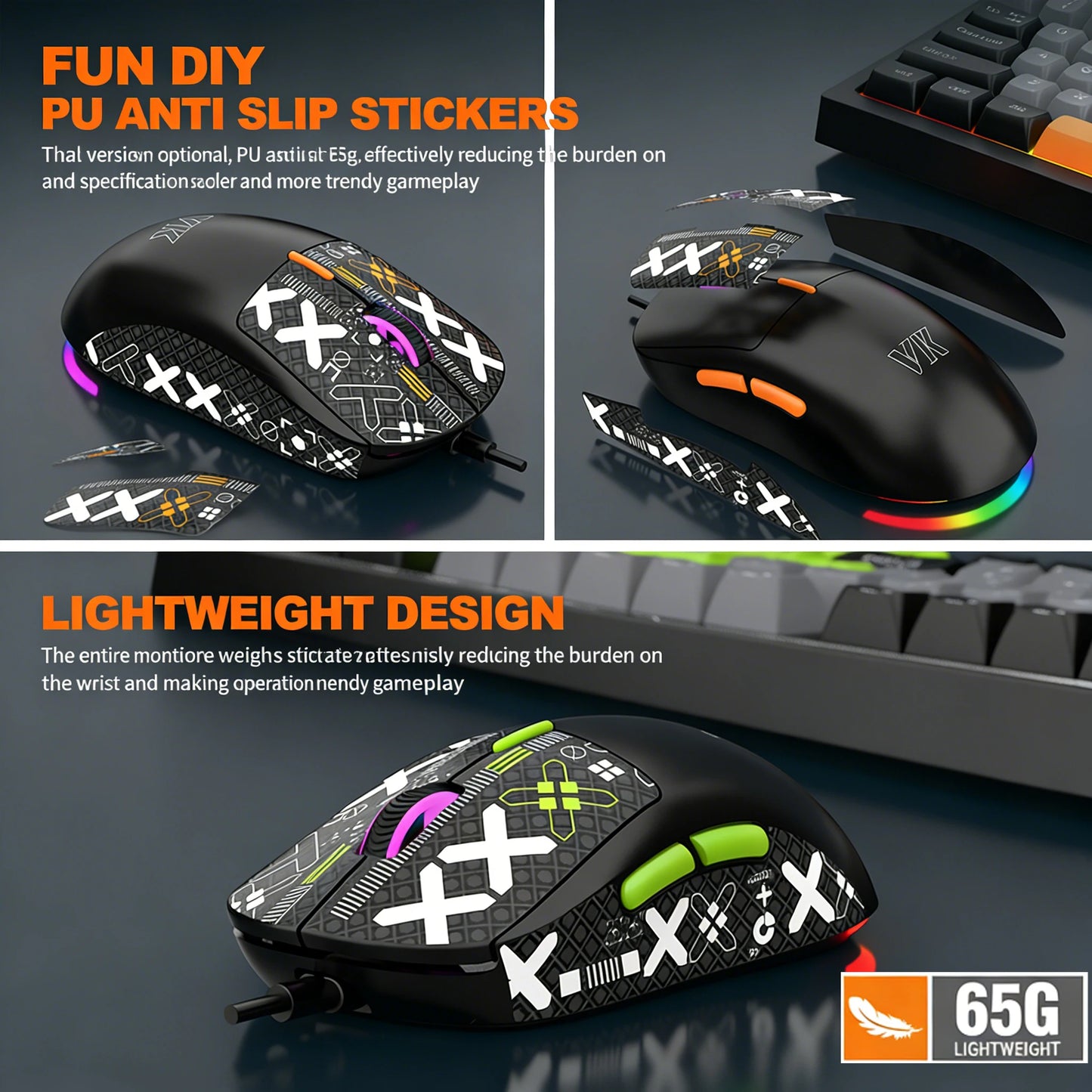 Gaming Keyboard and Mouse Combo Mechanical Feel, Computer and Laptop Backlit Gamer Kit, RGB Wired Keyboard and Mouse With Sticke
