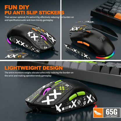 Gaming Keyboard and Mouse Combo Mechanical Feel, Computer and Laptop Backlit Gamer Kit, RGB Wired Keyboard and Mouse With Sticke