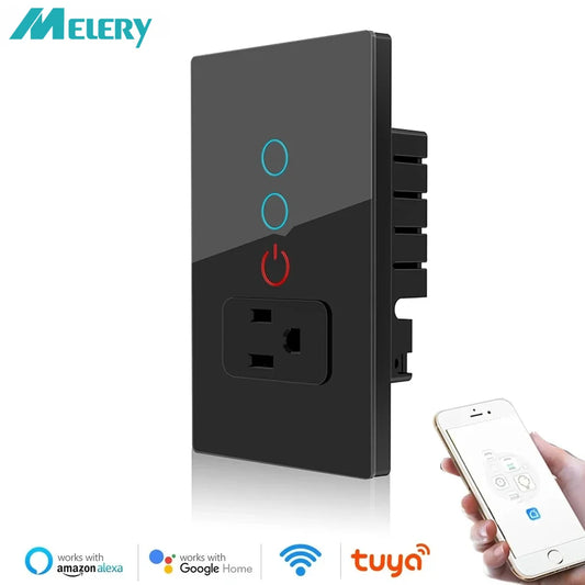 Melery Wifi Smart Tuya Light Switch Stairs Mexico US Wall Socket Plug Outlet Intelligent Glass Panel Remote Alexa Google Home