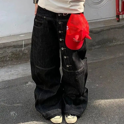 Black Gothic Y2k Emo Baggy Jeans Women Vintage Japanese 2000s Style Denim Trouser Harajuku Grunge Jeans Pants Oversize Clothes