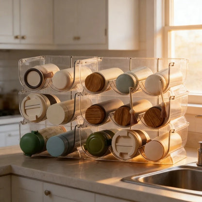 Stackable Acrylic Cup Holder Wine Water Bottle Organizer Clear Plastic Storage Rack for Kitchen Pantry Desktop Home Office