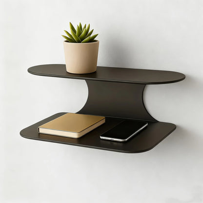 Two-Level Floating Nightstand Shelf, Easy Black Wall-Installed Side Table for The Bedroom, Suitable for Plants, Books