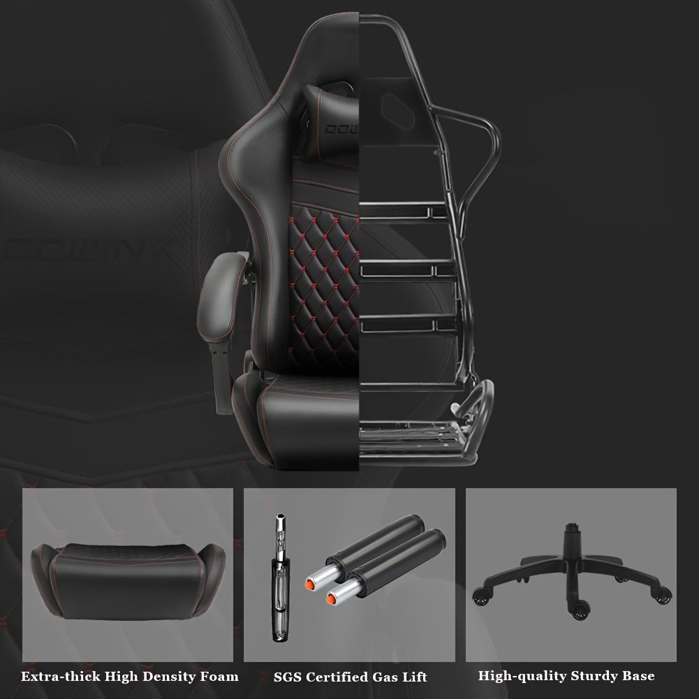 Dowinx Gaming Chair Office Desk Chair with Massage Lumbar Support, Vintage Style Task Chair PU Leather E-Sports Gamer Chair with Retractable Footrest