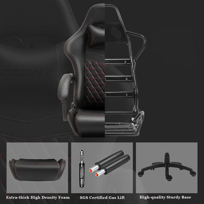 Dowinx Gaming Chair Office Desk Chair with Massage Lumbar Support, Vintage Style Task Chair PU Leather E-Sports Gamer Chair with Retractable Footrest