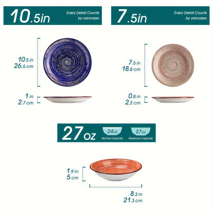 18pcs Dinnerware Set, Stoneware Hand Painted Tableware, Dining Plate Bowls Set, For Home Kitchen Restaurant Hotel, Kitchen Supplies, Tableware Accessories