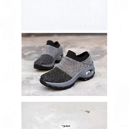 Womens Lightweight Air Cushion Sole Sneakers - Breathable Mesh Running Shoes with Stylish Low Top Design - Ideal for Comfort and Style