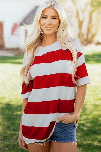 Racing Red Striped Color Block Oversize Tunic Tee