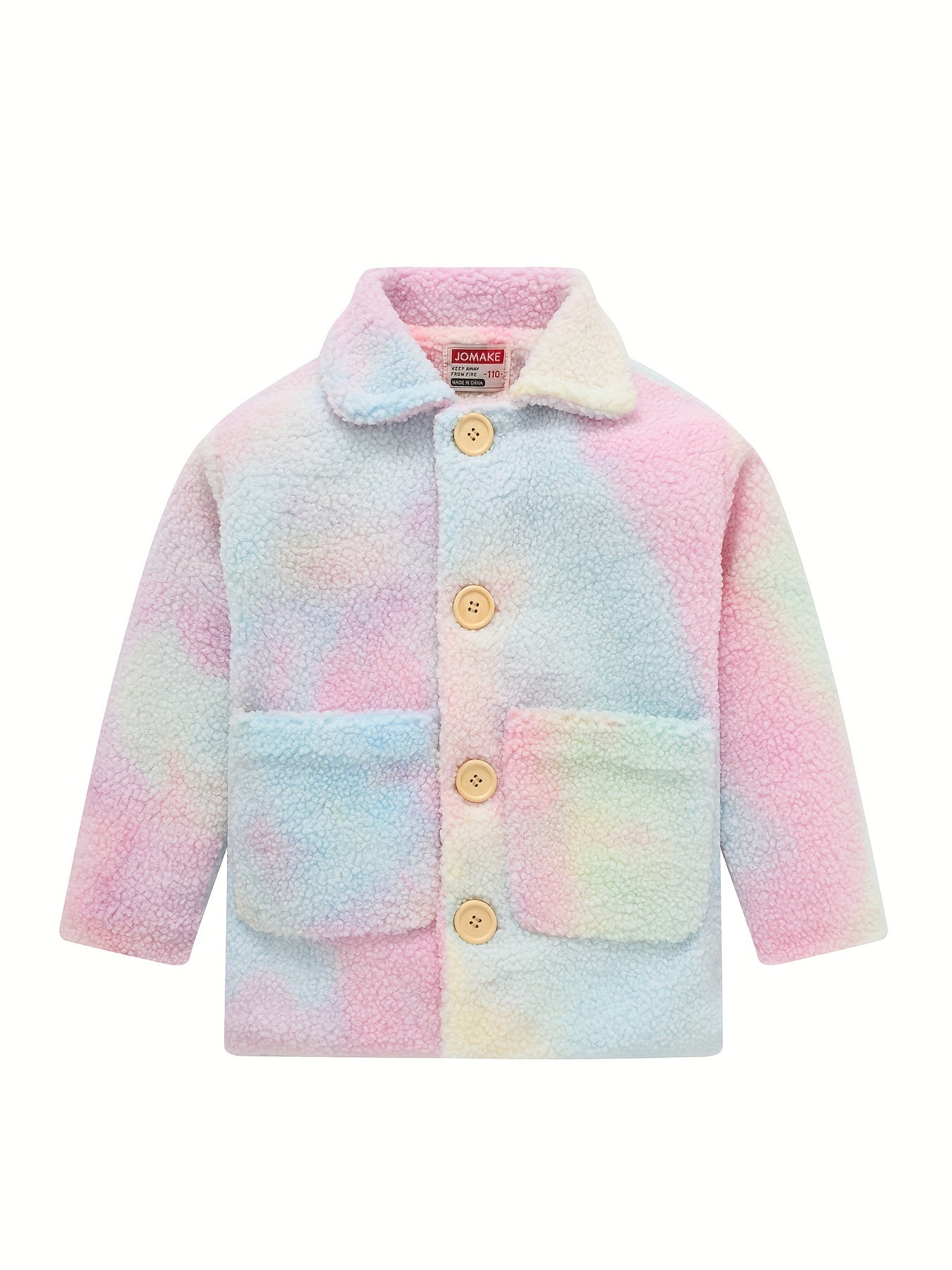 Girls' Lamb Fur Jacket | JOMAKE Korean-Style Lapel Collar, Two-Tone, Warm Windbreaker with Pockets, Lining, Button Closure, Long Sleeves for Winter