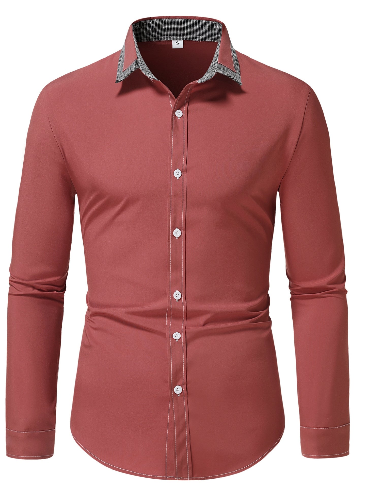 Men'S Color-Blocked Checkered Casual Long-Sleeve Shirt