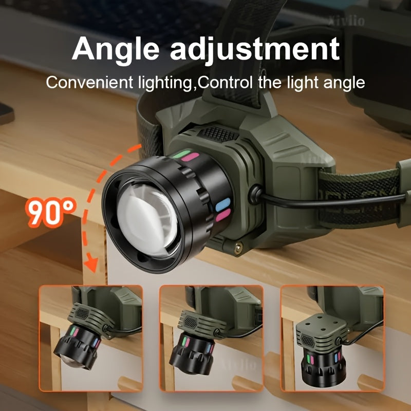 Super Bright LED Flashlight with Digital Battery Display, 18650 Rechargeable, 5-in-1 Zoom Modes & Adjustable Beam, Flash Light for Camping,, Emergency - Heavy-Duty Portable Torch with Cable (Compatible with Power Banks)