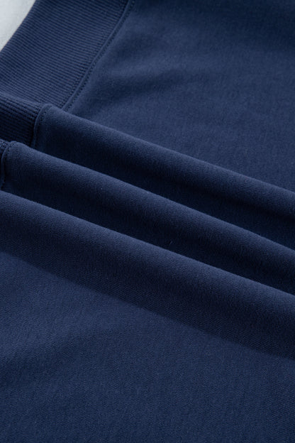 Sail Blue Patchwork Round Neck Long Sleeve Sweatshirt