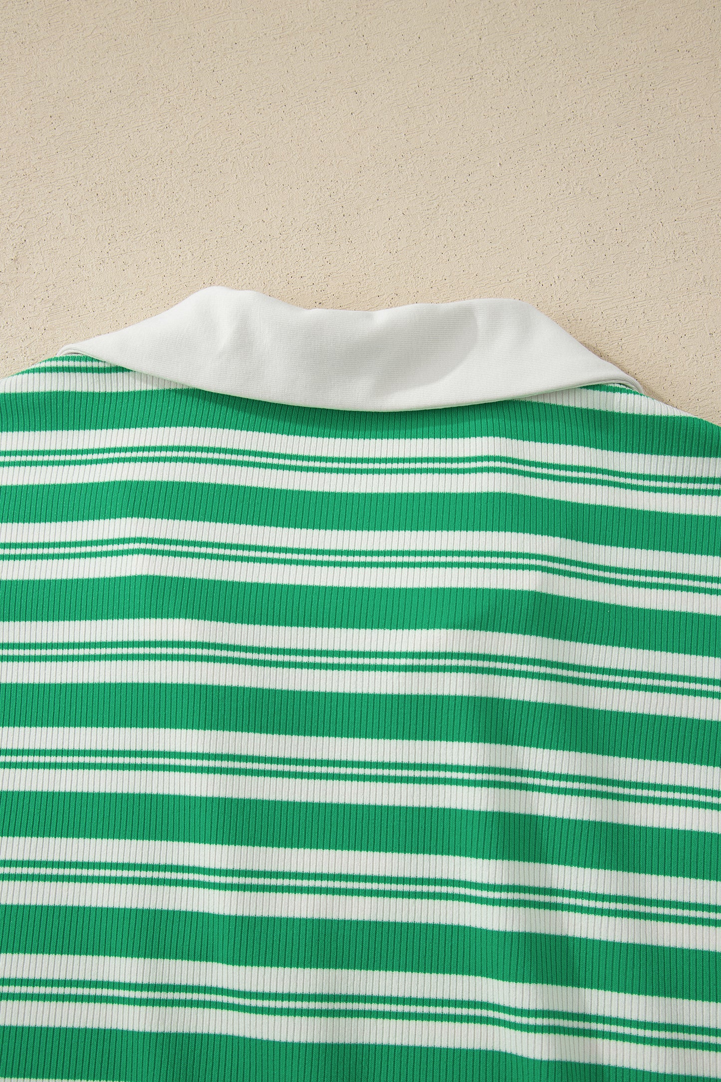 Green Stripe Collared V Neck Short Sleeve T Shirt Midi Dress with Pockets
