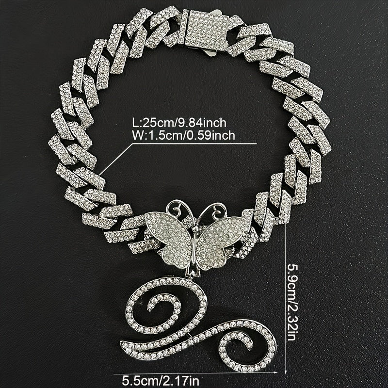 Trendy Shiny Butterfly Cursive Letter Cuban Chain Anklet For Women A-Z Letters Anklets Punk Hip Hop Style Sparkling Barefoot Jewelry