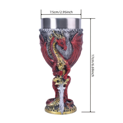 Medieval Flame Dragon Wine Cup, 7oz Stainless Steel, Reusable Insulated Drinkware, Gothic Novelty Gift, Vintage Flying Dragon Design, Hand Wash Only, Ideal for Family & Party Use