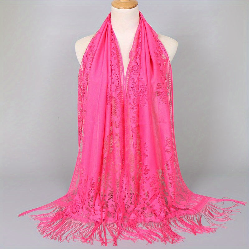[Floral Lace Scarf With Tassels] Ladies Women's Floral Lace Scarf Shawl With Tassels, Soft Mesh Fringe Wraps Bridal Shawl For Wedding Evening Party Dresses