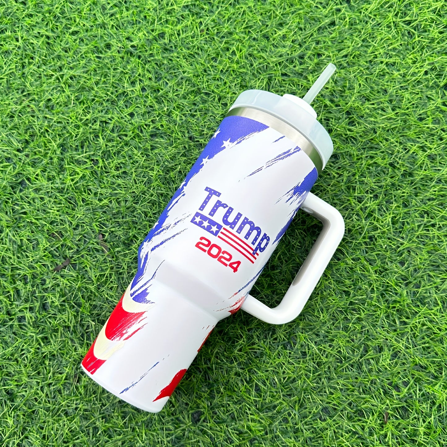 1pc, US Flag Tumbler With Lid And Straw, 40oz Stainless Steel Thermal Water Bottle With Handle, Portable Drinking Cups, For Car, Home, Office, Summer Drinkware, Travel Accessories, Home Kitchen Items, 2024 Birthday Gifts