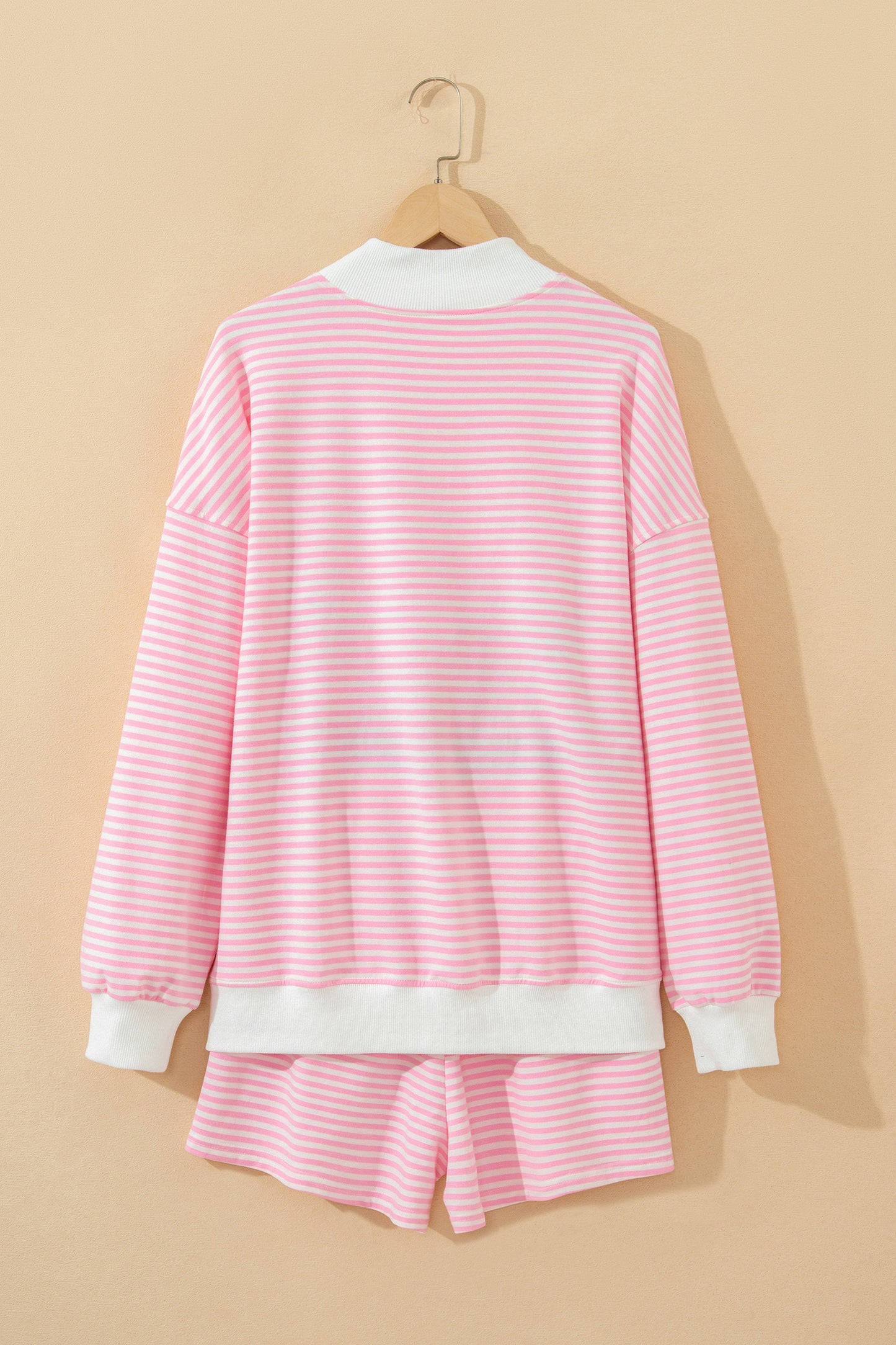 Pink Stripe Oversize Mock Neck Sweatshirt and Shorts Set