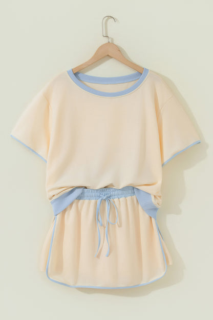 Moonlight Jade Colorblock Edge Drop Shoulder T Shirt and Skort 2Pcs Set