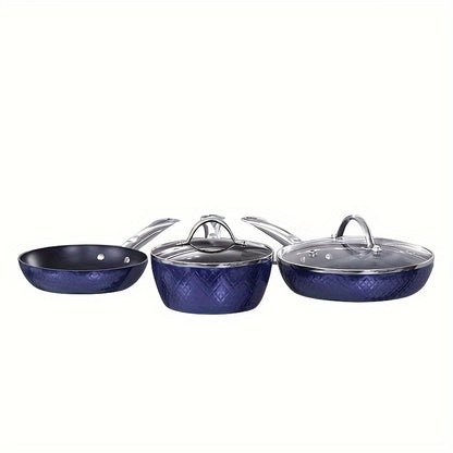 1set Kitchen Cookware Sets, Nonstick Ceramic Blue 1.2 Quart Pot Saucepan With Lid, 8 Inch Small Frying Pan And 9.5 Hard Anodized Frying Skillet Pan, Induction Nonstick Ceramic Flying Cooking Pan Stock Pot