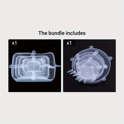 6pcs Silicone Stretch Lids - Reusable & Washable Bowl Covers, Fits Various Sizes of Food Containers, Kitchen & Dining Essentials
