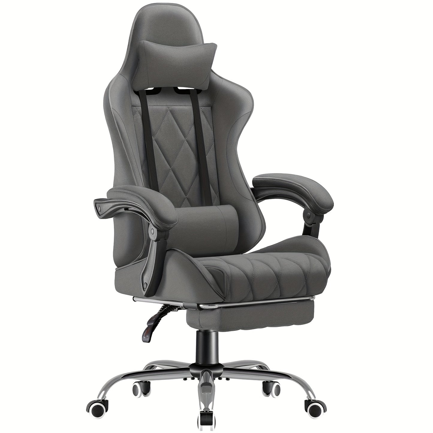 Fabric Computer Chair Gaming Chair Massage Game Chair Cloth Office Chair with Headrest, Lumbar Support & Footrest