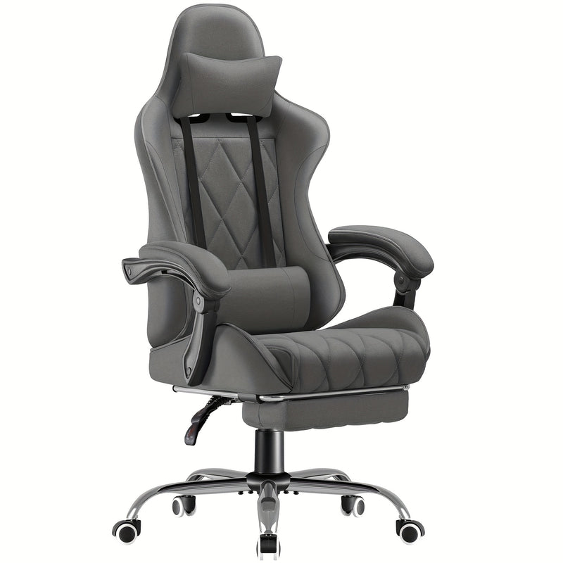 Fabric Computer Chair Gaming Chair Massage Game Chair Cloth Office Chair with Headrest, Lumbar Support & Footrest