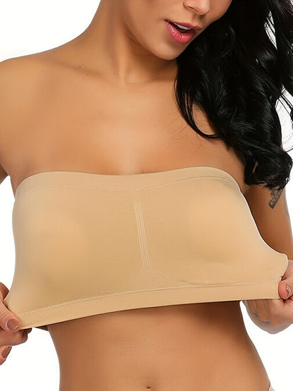 [Plus Size Strapless Bra] Plus Size Double-Layer Strapless Bra | Anti-Slip, Removable Pads, No Underwire, Seamless Smoothing, High Elasticity, Black Camisole Top | For Casual Attire, Comfortable Daily Wear, Offshoulder Fashio