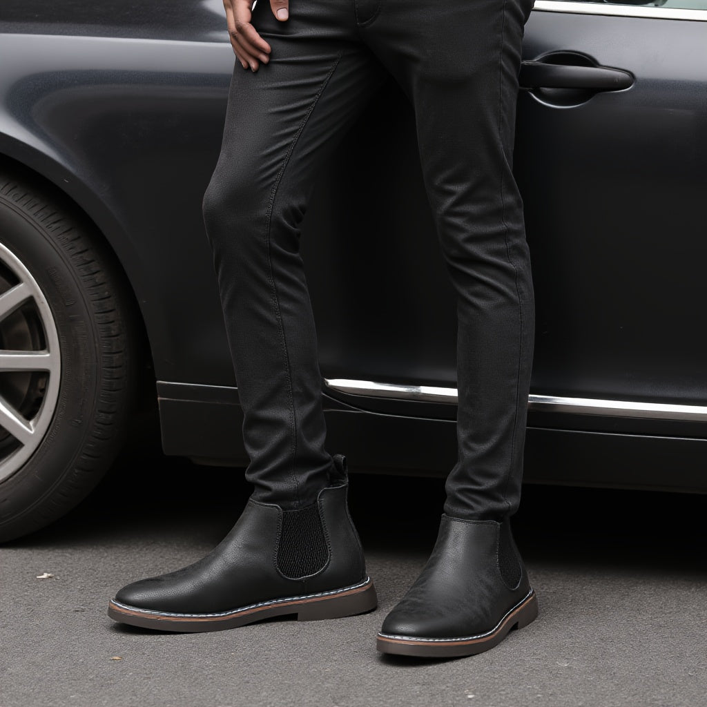 Men'S Chelsea Ankle Boots - Size 40-46, Brown Faux Cover with Black Elastic Band, Pointed Toe, TPR Sole, Ideal for Casual Wear and Vacation