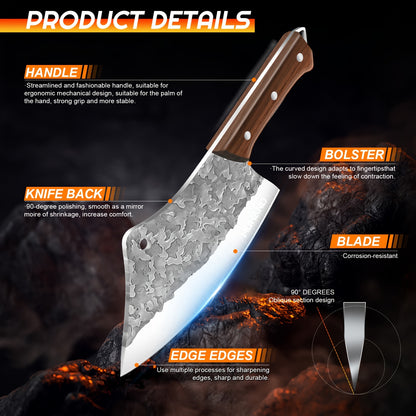 Professional 14pcs Kitchen Chef Knife Set Includes Roll Bag 3-7 Inch, Butcher, Cleaver, Boning, Utility, Splitting Knives for Meat Cutting Fruit Vegetable, High Carbon Stainless Steel Ultra Sharp, with Ergonomic Wood Handle,