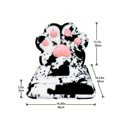 L-Shape Cat Paw Cushion - Soft Milk Velour Plush Chair Pillow with Faux Rabbit Fur, Cute Kawaii Gaming & Office Seat Cushion for Gamer Girls, Comfy Floor Seat for Room Decor, 100% Polyester, Dry Clean Only