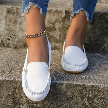 [Comfortable Loafers] Comfortable Round Toe Loafers | Women's Solid Slip On Shoes, Women's Footwear
